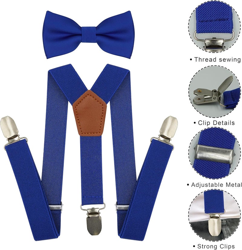 BEWDIO Adjustable Baby Boy Suspenders and Bow Tie, Pre-tied Kids Bowtie and Elastic Suspenders with 4 Strong Metal Clips - Image 2